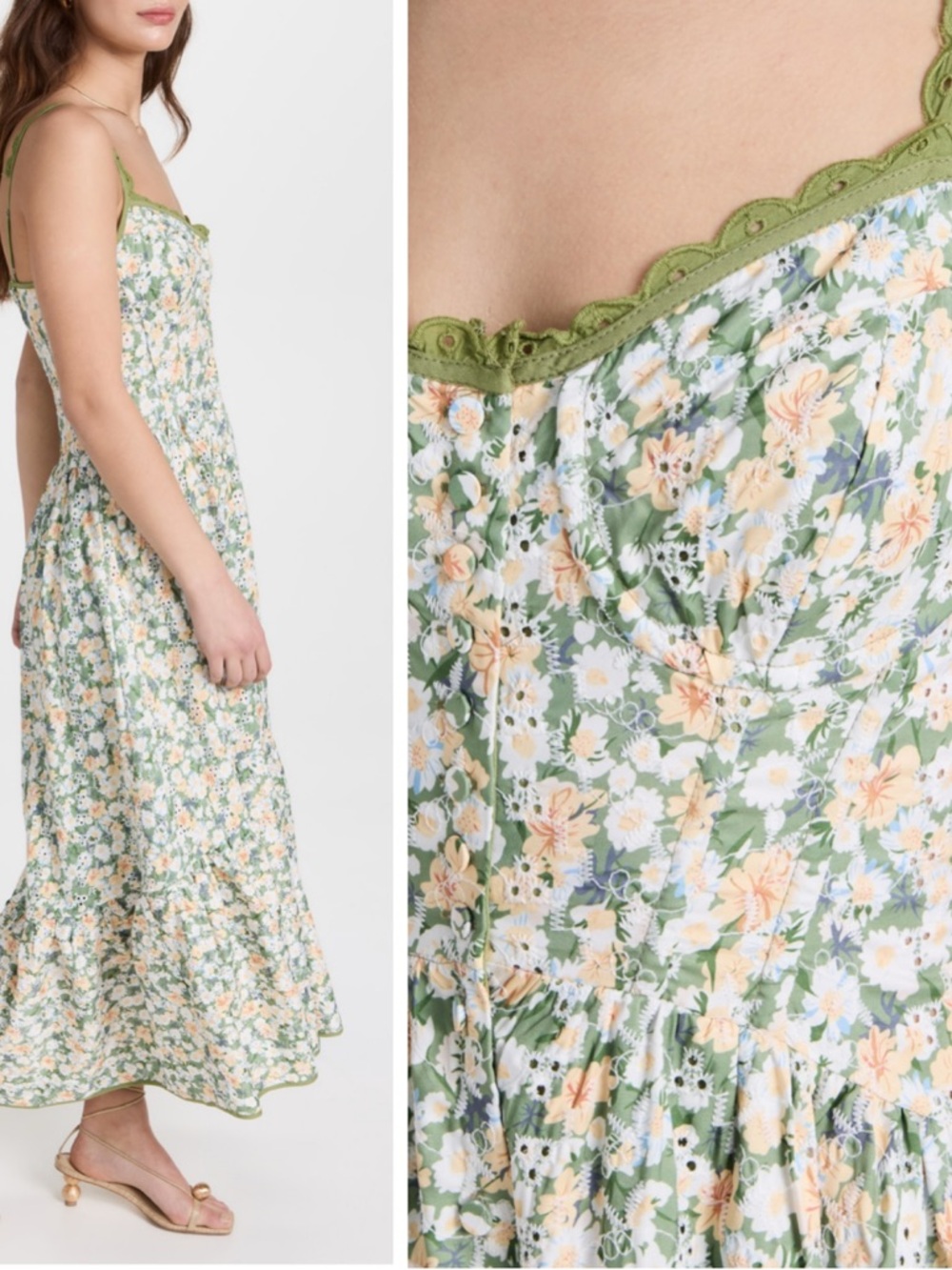 ASTR the Label | Yamila Midi Dress Olive Yellow Floral Eyelet | Medium - Picture 2 of 16